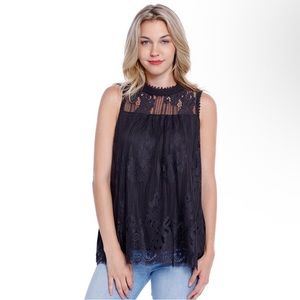 Black Lace Sleeveless Blouse